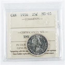 1956 Canada Silver 25 Cent MS65. ICCS.