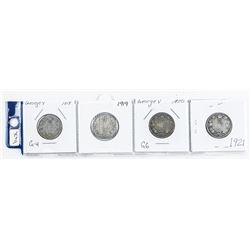 Group (4) Canada Silver 25 Cent Coins: 1918, 1919, 1920, 1921