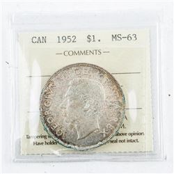 1952 Canada Silver Dollar MS63. ICCS
