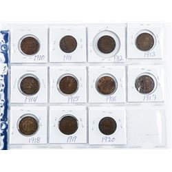 Lot (11) Canada Large Cent Coins: 1910-1920