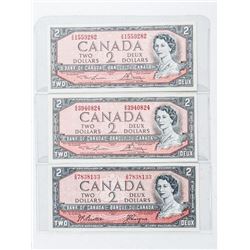 Group (3) Bank of Canada 1954 2.00 Note - 2 Signature Sets
