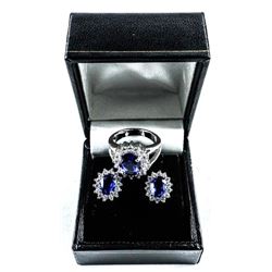 925 Silver Cluster Earrings and Ring set, Lady Di Style Swarovski Elements