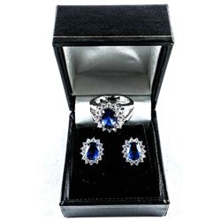 925 Silver Cluster Earrings and Ring set, Lady Di Style Swarovski Elements