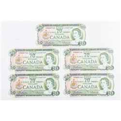 Group (5) Bank of Canada 1969 20.00 Note In Sequence. CH-UNC (CME)