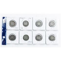 Group (8) Canada Silver 25 Cent Coins, Early 1900's