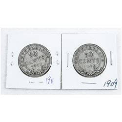 Lot (2) 925 Silver NFLD 1909 and 1911 50 cent