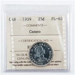 1959 Canada Silver 25 Cent PL65. Cameo ICCS.