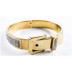 Gold Plated/Stainless Bangle Cuff Bracelet with CZ