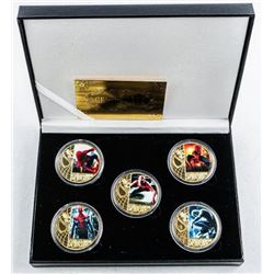 Lot (5) Spiderman 24kt Gold Plated Medallions in Case with COA.