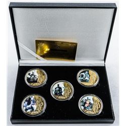 Lot (5) Batman 24kt Gold Plated Medallions in Case with COA.