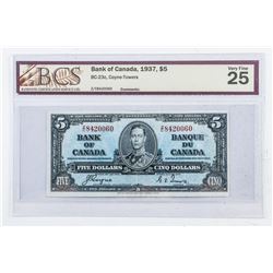 Bank of Canada 1937 5.00 C/T BCS. VF25.