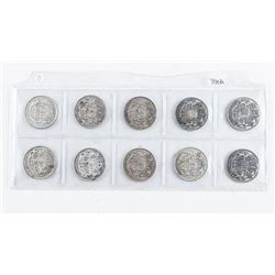 Group (10) Canada Silver 50 cents: King George 1930's-1940's