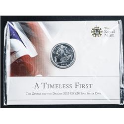 .999 Fine Silver L20 Coin 2013 UK 'The George and The Dragon' 'BU'