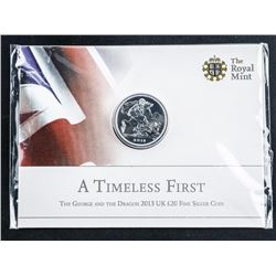 .999 Fine Silver L20 Coin 2013 UK 'The George and The Dragon' 'BU'
