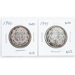 Lot (2) 1940 and 1941 Canada Silver 50 Cents