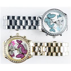 Matched Pair Ladies Fancy Watches, Gold Tone and Silver Tone Set with Swarovski Elements