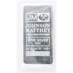 Johnson Matthey .999 Fine Silver 10oz Bar. Collector Bullion, No Longer Produced. Logo Back Style.