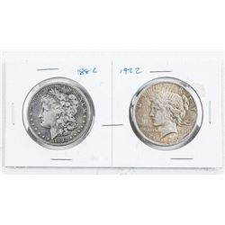Lot (2) USA Silver Dollars: 1882 Morgan and 1922 Peace