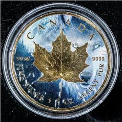 2018 Maple Leaf 5.00 Canada .999 Fine Silver with 24kt Gold Gilding with C.O..A LE/500 1oz