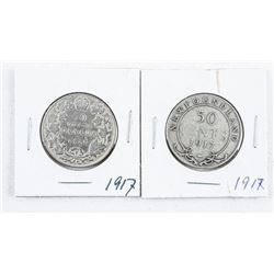 Lot (2) CAN/NFLD 1917 50 Cents 925 Silver