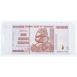 Reserve Bank of Zimbabwe Five Billion Dollars with Serial Numbers