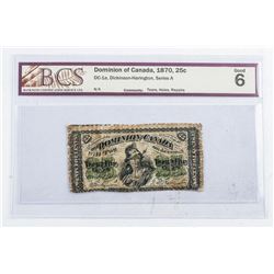Dominion of Canada 1870 25 Cent Note. G6. BCS