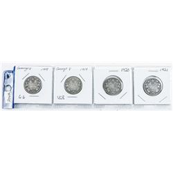 Group (4) Canada Silver 25 cent: 1918, 1919, 1920, 1921