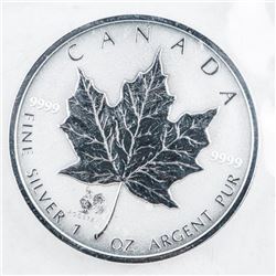 RCM Maple Leaf 5.00 Coin with Rooster Privy .999 Fine Silver Reverse Finish Original Mint Wrap