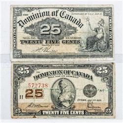 Lot (2) Dominion of Canada 1900 and 1923 25 Cent Note