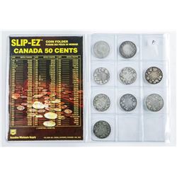 Lot (9) Canada Silver 50c. Mixed Dates.