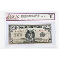 Dominion of Canada 1923 2.00 Black seal. VG8. BCS Cert