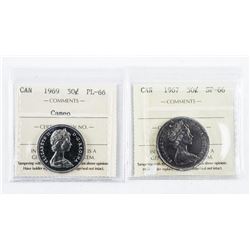 Lot (2) 1967 and 1969 Canada 50 Cent SP66 and PL66. ICCS.