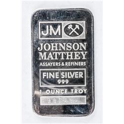 Scarce - Johnson Matthey .999 Silver1oz Bar. Very Collectible, No Longer Produced.