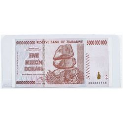 Reserve Bank of Zimbabwe Five Billion Dollars with Serial Nos. Genuine GEM UNC