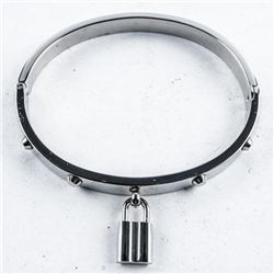 Bangle Bracelet with Padlock Tag - Nailhead Design