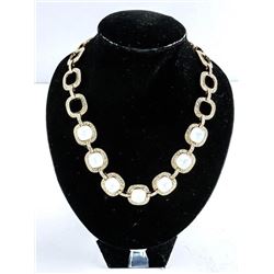 Ladies MM Crystal Necklace with Yellow Gold Plating. Bezel Set Square Cushion Cut and Bezel Round