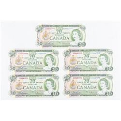 Bank of Canada 1969 Lot (5) 20.00 in Sequence CH-UNC 771-775