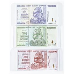 Group of (3) Reserve Bank of Zimbabwe GEM UNC Ten Billion, Five Billion and Ten Trillion Notes, Se
