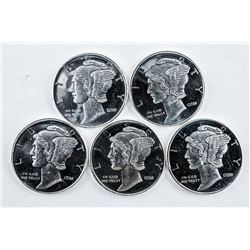 Lot (5) USA Silver Mercury Dimes