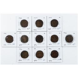 Group (11) Canada large 1 Cent Coins: 1910-1920