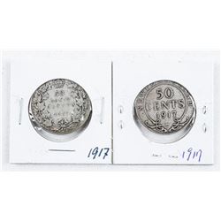 Lot (2) CAN/NFLD 1917 50 Cents 925 Silver
