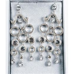Ladies MMCrystal Earrings with White Gold Plating. Bezel Pear CUt Swarovski Elements, Round Cut Sw