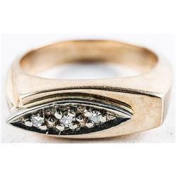 Estate Gents Solid 10kt Gold - 3 Diamond Ring. Size 9 3/4