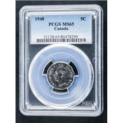 Canada 1948 5 cent - MS65. PCGS (MER)