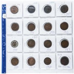 Estate Lot (16) Canada Large cent Coins All over 100 Years. Victoria-George