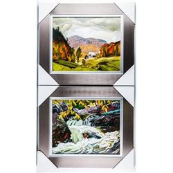 Pair - A.J. Casson (1898-1992) 'Brushstroke' Series - Studio Litho/Panel, On Birchwood, C.O.A. Bur