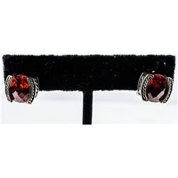 Ladies Yurman Style Ruby Red Swarovski Element Earrings. New.