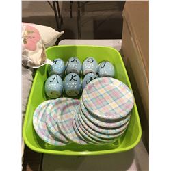 Bin of Easter Light Up Monogram Eggs and Plates