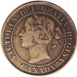 Victoria Cent 1859 Narrow 9 BRASS, KM1, F15 PCGS, an ev 