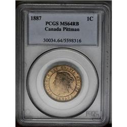 Victoria Cent 1887, KM1, MS64 RB PCGS Pittman, virtuall 